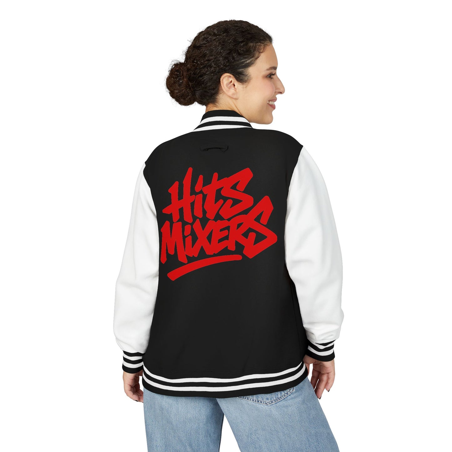 Letterman Jacket — 'Hits Mixers' Red Graffiti Varsity Jacket