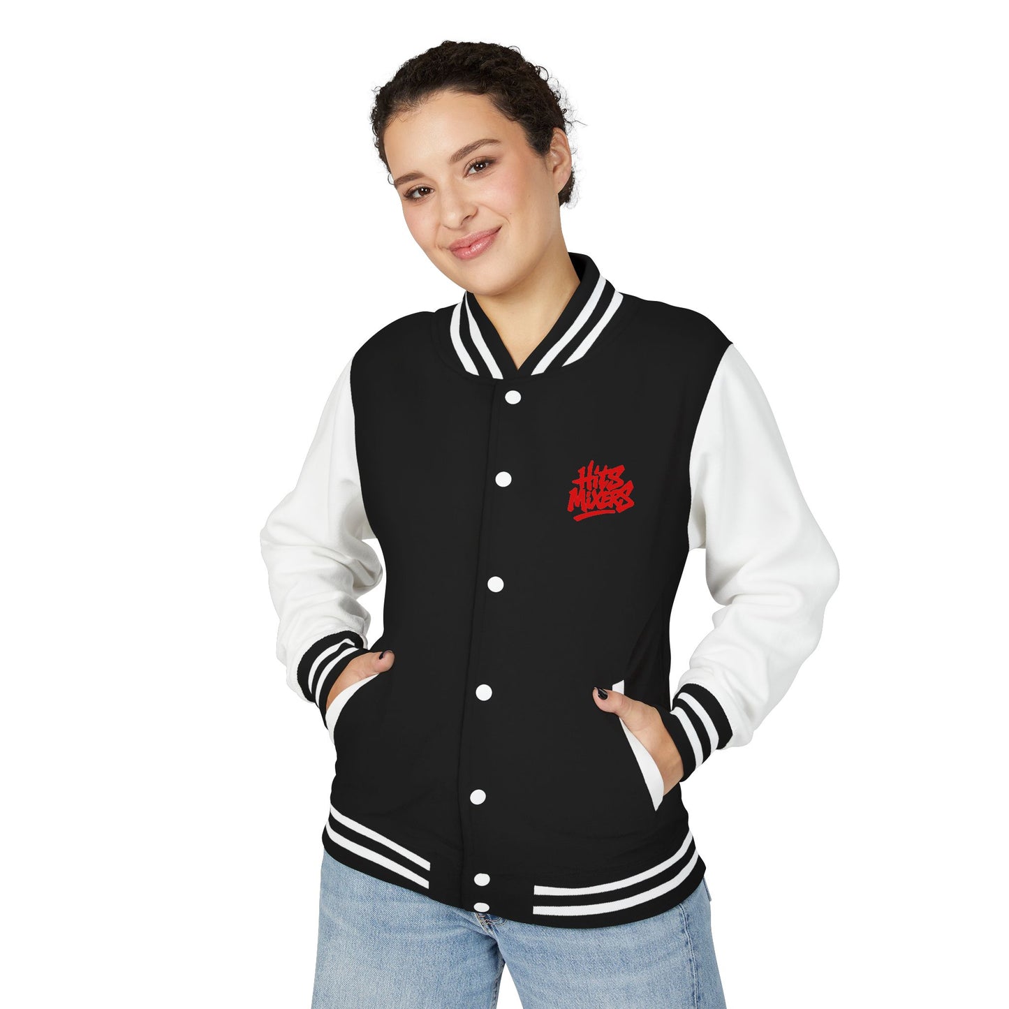 Letterman Jacket — 'Hits Mixers' Red Graffiti Varsity Jacket