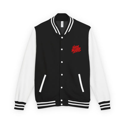Letterman Jacket — 'Hits Mixers' Red Graffiti Varsity Jacket
